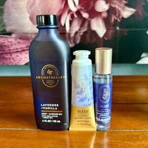 NEW 3-Pc Lavender Vanilla Massage Oil, Hand Cream, & Essential Oil BBW